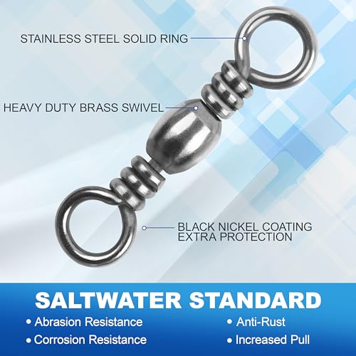 Barrel Swivels Fishing Tackle, 50/100pcs Rolling Ball Bearing Fishing Swivels with Stainless Steel Solid Ring Fish Line Connector Accessories for Saltwater Freshwater - size: 2/0 - 121 LB