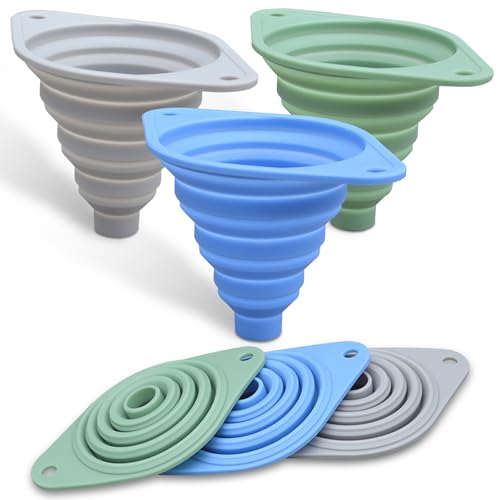 Kitchen Funnel Set 3 Pack,Funnels for Kitchen Use Filling Bottles,Silicone Funnel Collapsible,Small Funnels for Filling Small Bottles