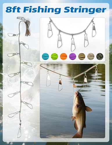 BLUEWING V2 Fishing Stringer Fish Keeper with 10 Stainless Steel Lock Snaps and 8ft Floating Rope - color: Blue