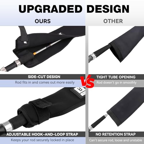 Booms Fishing Neoprene Rod Sleeve: Fishing Pole Sleeve - Protective Rod Socks with Hanging Loop & Adjustable Lanyard - RS8/9 Floating Pole Covers for Casting/Trolling, Spinning, Fly Rods - size: 60", style: Spinning