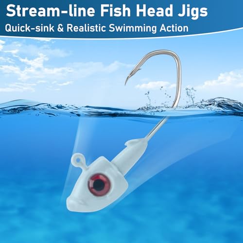 Dr.Fish 10 Pack Crappie Swimbait Jig Heads Freshwater Fishing Jig Minnow Style 3D Eyes Sickle Hook for Panfish Bluegill Bass Walleye Trout Fishing - color: White, size: 1/32oz-10 Pack