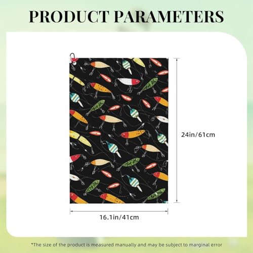 Fishing Lure Golf Towel 16" X 24" with Clip Golfer Bags Accessories Gifts - color: Fishing Lure