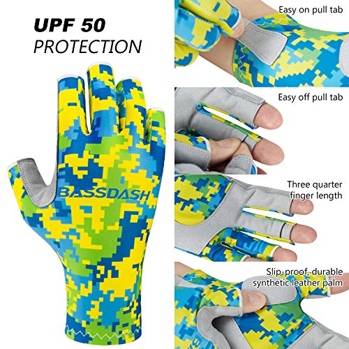 Bassdash ALTIMATE UPF 50+ Women’s Fishing Gloves UV Sun Protection Fingerless Gloves for Kayaking Paddling Hiking Cycling Driving Shooting Training - color: Mahi Camo, size: Small