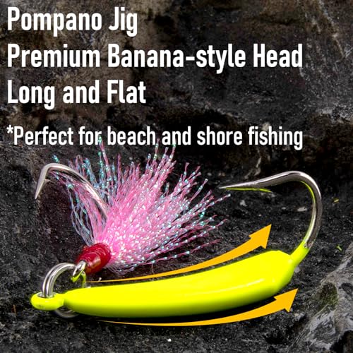 Dr.Fish 5 Pack Pompano Jigs with Teaser Hooks, Surf Fishing Jig Heads Saltwater Lure Banana Shape Stand Up O'Shaughnessy Beach Casting Halibut Striper Redfish Flounder - color: Pink/White, size: 1oz-Hook 4/0