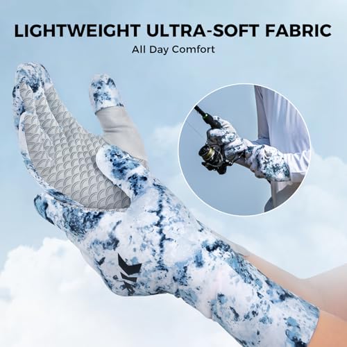 KastKing La Sal Pro Full Finger Fishing Gloves, UPF 50+ Sun Protection Gloves with Convertible Design, Ultralight Microfiber, Ultra-Soft Comfort, FrostWeave Cooling, Enhanced Grip, Four Sizes Options - color: Boulder Camo Ice, size: Large-X-Large