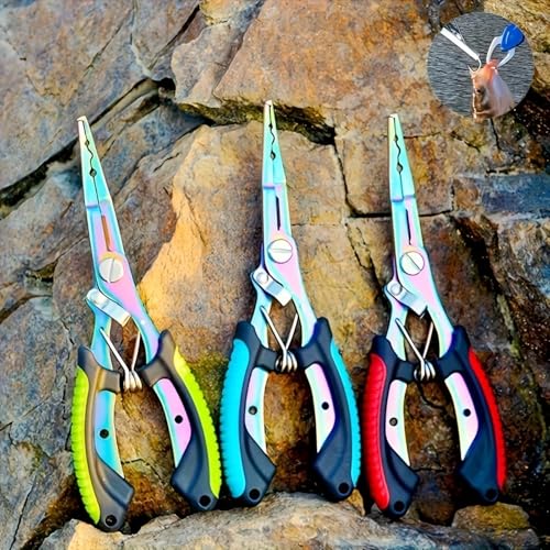Saltwater Fishing Pliers, Split Ring Pliers with Safety Lock, with Sheath and Lanyard Red - color: Red
