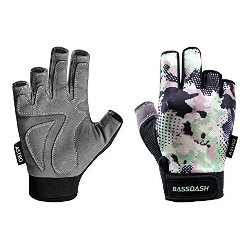 BASSDASH Astro Fishing Gloves Men’s Women’s Fingerless Gloves for Game Fishing Kayaking Paddling Sailing MTB - color: Black Spot Camo, size: X-Large