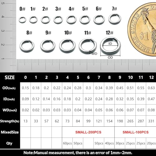 FishTrip 50/100/200Pcs Fishing Split Rings Heavy Duty for Saltwater | Stainless Steel, Nickel-Plated Flattening Process, Terminal Tackles Connectors Treble Hooks Replacement, Plugs, Spinners - size: 8#_100pcs