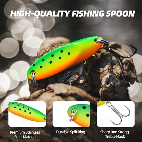 Jigging Spoon Fishing Lure Set 6-Pack Metal Saltwater & Freshwater Casting Spoon Hooks Premium Durable Treble Hooks for Bass, Salmon & Trout Fishing - size: 1/4 oz