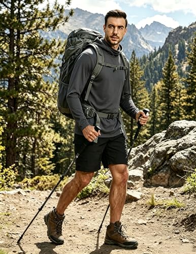 LeeHanTon Men UPF 50+ Sun Protection Hoodie Long Sleeve Shirts Dry-Fit UV Breathable Work Athletic Summer Pullover Sweatshirt - color: A-dkgy-with Mask, size: X-Large