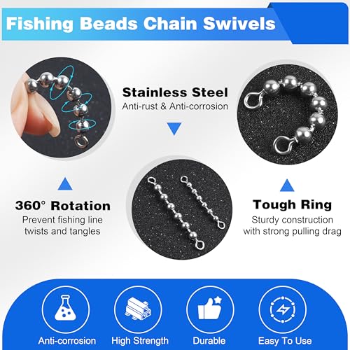 OROOTL Fishing Bead Chain Swivels, 20/40pcs Fishing Swivels Stainless Steel High Speed Trolling Swivels Catfish Swivel Fishing Balls Chain Swivels Fishing Tackle for Freshwater Saltwater - style: 3/16''(4.5mm)-40pcs