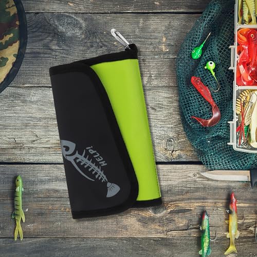 COHEALI Fishing Tackle Storage Bag Soft Bait Organizer with Waterproof Large Capacity Detachable Pouch for Freshwater and Saltwater Fishing Gear Accessories, Fluorescent Green