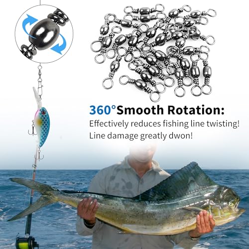 Barrel Swivels Stainless Steel Fishing Swivel Brass Black Nickle Barrel Fishing Swivel Solid Ring Fishing Tackle Line Connector Freshwater Rolling Swivels 35lb-165lb - size: #3 (77lb) 50pcs