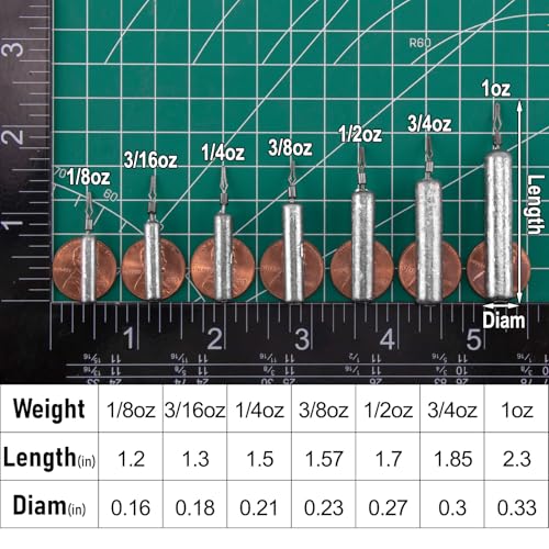 Dr.Fish 50 Pack Fishing Drop Shot Weights Lead Fishing Weights Pencil Skinny Sinkers with Barrel Swivels for Freshwater Bass Fishing - size: 1/4oz-20 Pack
