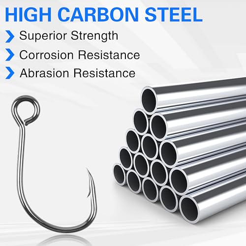 Inline Single Hooks, Inline Fishing Hooks for Treble Hook Replacement Lures Plugs Baits Large Eye with Barbed Saltwater Freshwater Fishing, #4#2#1 1/0 2/0 - size: 1#-100pcs
