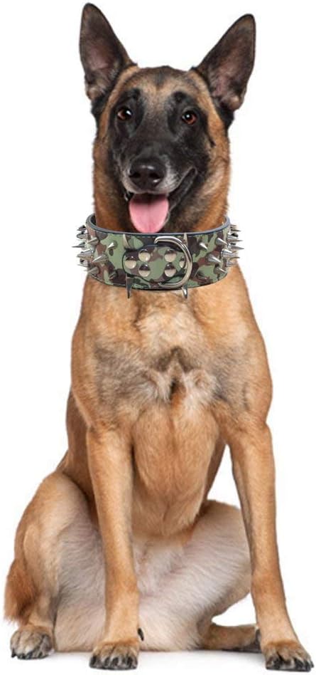 Serijoars Spiked Studded Dog Collar, PU Leather Dog Collar, Adjustable Pet Collars for Medium or Large Breed Pet (S, Black5)