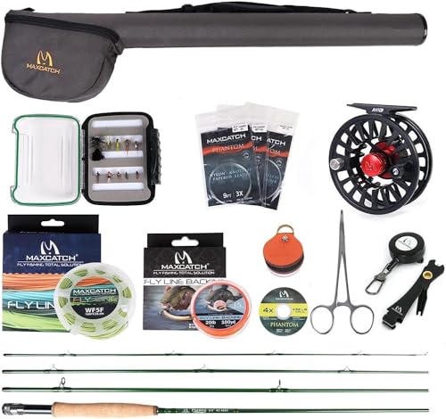 M MAXIMUMCATCH Maxcatch Premier Fly Fishing Rod and Reel Combo Complete 9' Fishing Outfit - color: Premier Rod+Black AVID Reel, size: 7 wt -9' Half-Handle Rod,7/8 Reel
