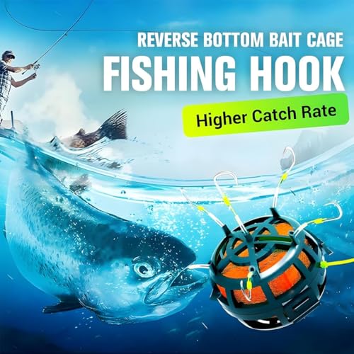Reverse Bottom Bait Cage Fishing Hook, 360° Floating Bait Cage Fishing Hook, 6-Hooks Carp Feeder Rig, Spring Baits Cages Trap Fishings Hooks, Freshwater Saltwater for Carp, Catfish, Tilapia(2PCS,No. 9 - color: 2pcs, size: No. 9