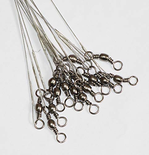 20pcs Wire Leader Hook Rigs Baitholder Fishing Hook Nylon Coated Fishing Wire Leader with Swivel - color: 10inch silver, size: 2/0-20pcs