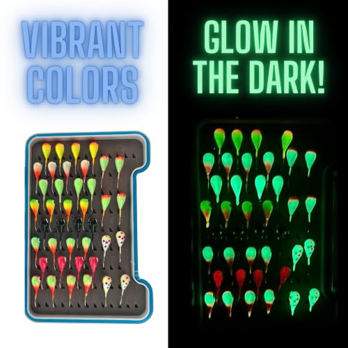 Reaction Tackle Tungsten Ice Fishing Jigs, Tear Drop Jig Heads that Glow with UV Light for Panfish, Crappie, Walleye, Perch, Trout and Bluegill - color: Fire Tiger Glow 6-pcs, size: 4 mm