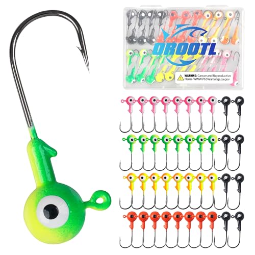 Fishing Jig Head Hooks Set, 20/40pcs Assorted Painted Round Jig Heads with Big Eyes 3/8 1/4 1/8 1/16 1/32oz Crappie Jig Heads for Bass Trout Walleye Freshwater Saltwater Fishing - style: 1/16oz-40pcs