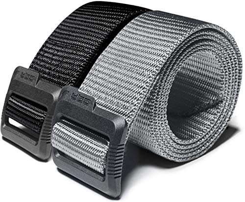 CQR Tactical Belt, Military Style Heavy Duty Belt, Webbing EDC Quick-Release Buckle - color: 2pack Dura Nylon Black/Grey, size: Small
