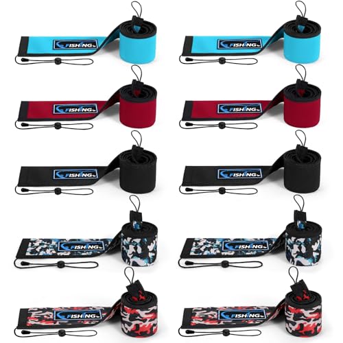 Neoprene Fishing Rod Sleeves for Casting, Spinning, Trolling Pole - Protective Cover Rod Sock with Hanging Loop & Lanyard- Floating, Puncture Resistant, Lightproof - size: 58", style: 10 Pcs