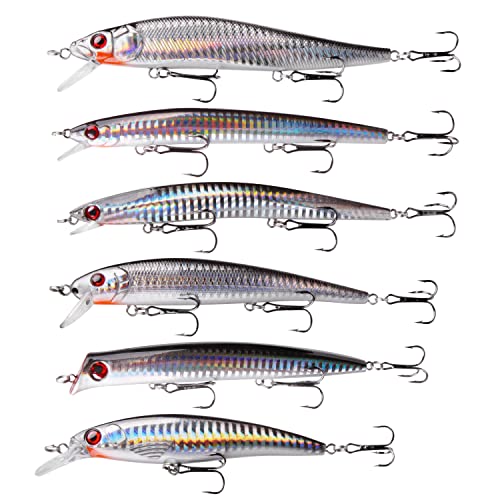 OROOTL Saltwater Fishing Lures Kit, 6 Pack Assorted Surf Fishing Jerkbait Minnow Lures Hard Baits Popper Plugs for Striped Bass Offshore Ocen Gear Tackle