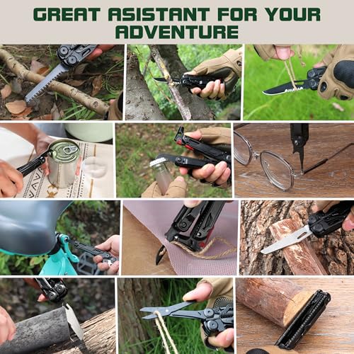 MOSSY OAK 19-in-1 Multitool Pliers Stainless Steel Self-Locking | Includes fire starter, window breaker, whistle, and sheath for camping, hiking, survival, and outdoor adventures - style: 19-in-1 with Fire Starter & Whistle