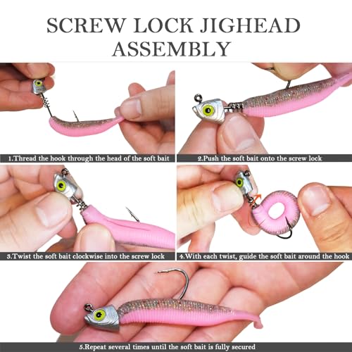Screw Lock Swimbait Jig Heads 15 Pack, 3D Chartreuse Eyes & Sharp Hooks, Lead Fishing Jigheads for Bass Fishing, 1/8oz, 3/16oz, 1/4oz, 3/8oz - size: 3/16oz-15Pcs