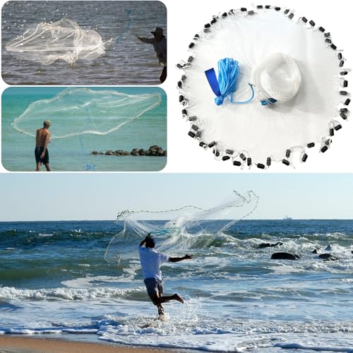 Fishing Cast Net Saltwater Casting Net 3/8 Mesh with Heavy Duty Black Weights Monofilament Throw Nets for Fishing Bait with Bag 4FT 5FT 6FT 8FT 10FT 12FT Radius - size: 3/8 Mesh, 8Ft