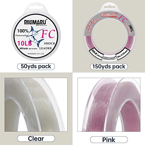 Rikimaru FC 100% Fluorocarbon Pure Shock Resistant, Sinks Faster Than Mono, Leader Material, 2LB-150LB - color: Clear, size: 150Yards-8LB