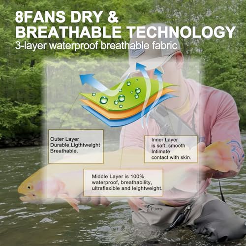 8 Fans Mens Womens Waist Waders,3-Ply Durable Breathable Waterproof Stockingfoot Insulated Wading Pants for Fishing Kayaking - size: Medium