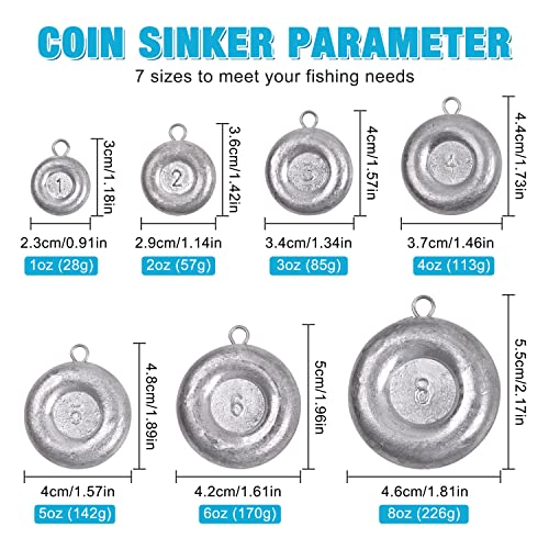 Disc Sinkers Fishing Weights, Coin Sinkers Weights Saltwater Surf Fishing Weights Catfishing Gear Tackle 8oz 6oz 5oz 4oz 3oz 2oz 1oz - style: 8oz-3pack