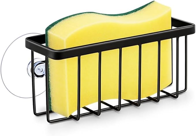 JANE'S CUTIE Kitchen Sink Sponge Holder, Kitchen Sink Sponge Rack, Sink Box, Dishwashing Soap Holder (Black)