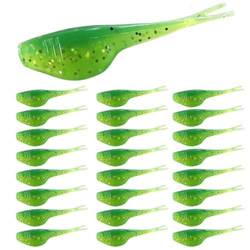 Split-Tail Crappie Lures - 24pcs Soft Plastic Lures for Bluegill, Panfish, Trout, Bass - color: Bright Green