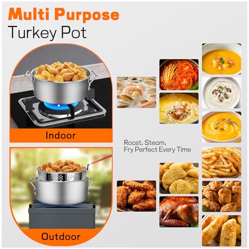 Veralune 10QT Deep Fryer Pot with Basket, Grade Outdoor Fryer | suitable for 4–6 people, perfect for seafood, chicken and French fries.
