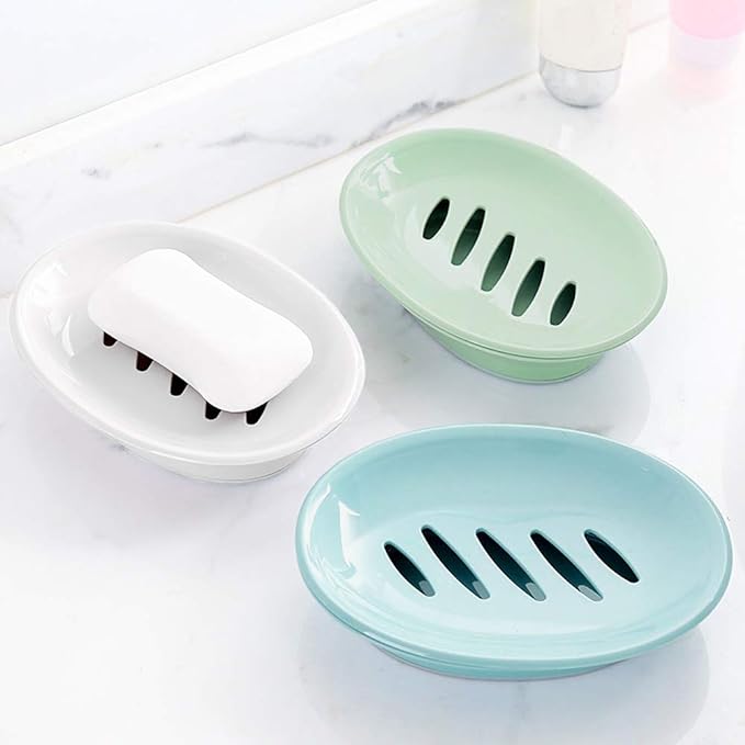WYOK 2-Pack Soap Dish with Drain Plastic Sponge Holder Easy Cleaning Soap Saver Tray Caddy Keep Dry Stop Mushy for Shower Bathroom Kitchen(Green)