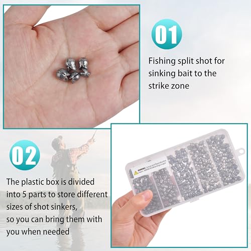 Split Shot Fishing Weights Kit, 180/210pcs Removable Round Fishing Weights Sinkers Clip On Shot Weights Fly Fishing Line Sinkers Fishing Sinkers for Freshwater Saltwater - color: 210pcs-small（0.8g 1g 1.5g 2g 2.5g）