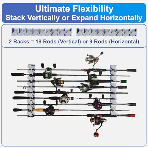 Vertical Fishing Rod Storage Rack Wall Mounted Pole Holder Rack Holds 9 Rods Combos Black - color: Black