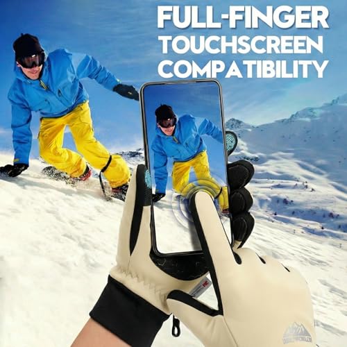 Bruvoalon Winter Gloves for Women & Men, 3M Thermal Insulation, Lycra Fabric, Touchscreen, Anti-Slip - color: Beige, size: Large