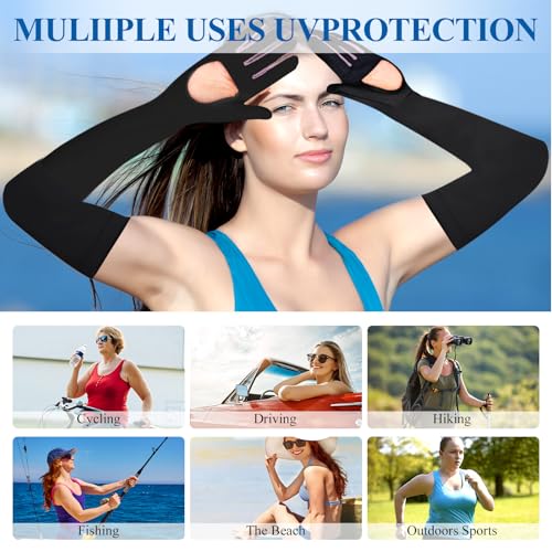 2 Pairs UV Protection Gloves Full Arm Sunblock Gloves with Ventilation Holes, Summer Sun Protection Gloves for Driving - color: 2 White
