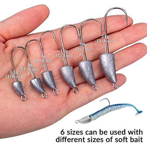THKFISH Weedless Swimbait Jig Heads for Bass Fishing, Weighted Texas Rig Hook Fishing Hooks Saltwater Freshwater 1/8 oz, 1/6 oz, 1/4 oz, 3/8 oz, 1/2 oz,3/4 oz - color: Silver A, size: 21g(3/4 oz)-10pcs