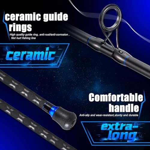 SOUGAYILANG Surf Fishing Rod and Reel Combo, Heavy 3-Piece Travel Spinning Rod with Reel for Red Drum, Striped Bass, Beach & Saltwater Fishing(9'/10'/11'/12') - color: blue, size: 10ft