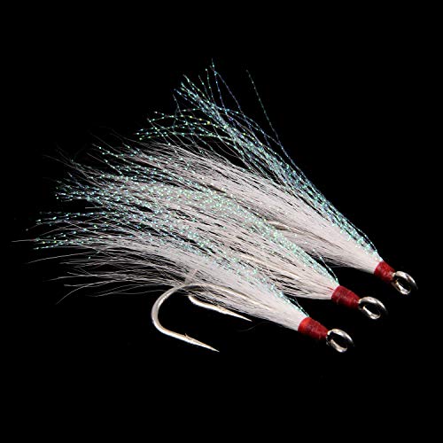 Bucktail Teasers Fishing Hooks Saltwater Flounder Rig Bucktail Mylar Teasers Inserted Stainless Steel Fishing Teaser Hooks for Striped Bass Trout Catfish Cod Flounder Hi/Lo Rig Jigs Spoons Lures - color: Green, size: 6pcs