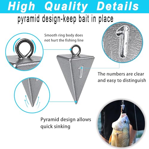 Pyramid Sinkers for Surf Fishing – Lead Fishing Weights, No-Roll Bottom Hold - style: Mixed-(1oz-3pcs + 2oz-3pcs + 3oz-2pcs + 4oz-2pcs)