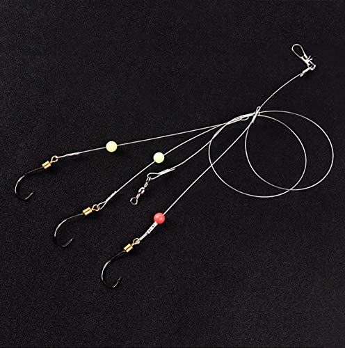 Dyxssm Fishing Hooks with Leader Rigging, Fishing Hook Line Stainless Steel Fishing Rigs Wire and Rig Hooks - size: 6#, style: Style-b: 3 Hooks Rig