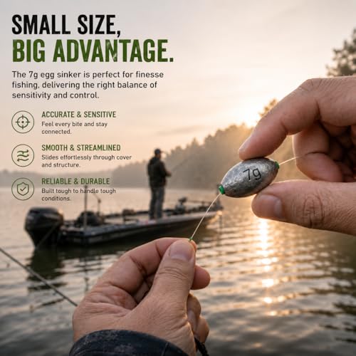 Egg Sinkers Fishing Weights with Plastic Core, Oval Lead Slip Sinker Set for Bass Catfish Saltwater Freshwater, Line Protecting Sliding Weights Tackle Kit (7g 10g 15g 20g) - size: 10g-15 pcs