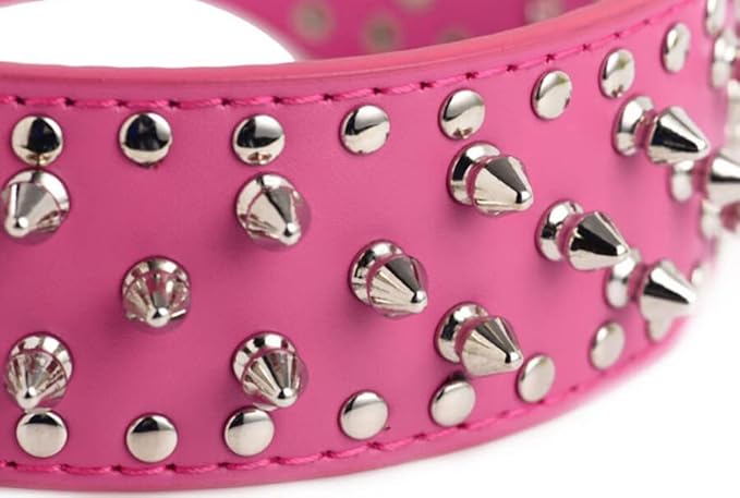 Serijoars Spiked Studded Dog Collar, PU Leather Dog Collar, Adjustable Pet Collars for Medium or Large Breed Pet (L, Red)