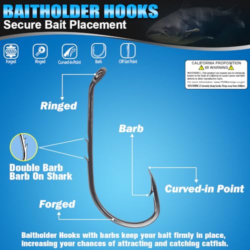 Baitholder Fishing Hooks 100 Pack - Double-Barbed Long Shank for Bluegill Bass Trout Walleye Black/Red, 8/0-#8 - color: 2-Black, size: 4/0 100-Pack